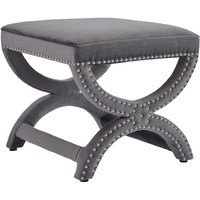 Expound Upholstered Nailhead Trim Velvet Ottoman - Gray