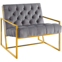 Bequest Gold Stainless Steel Upholstered Velvet Accent Chair - Gray