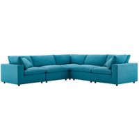 Commix Down Filled Overstuffed 5 Piece Sectional Sofa Set - Teal