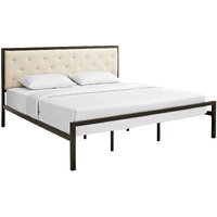 Mia King Fabric Bed - Brown Beige