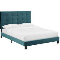 Melanie Full Tufted Button Upholstered Performance Velvet Platform Bed - Sea Blue