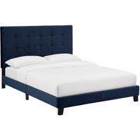 Melanie Queen Tufted Button Upholstered Performance Velvet Platform Bed - Midnight Blue