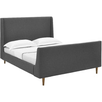 Aubree Queen Upholstered Fabric Sleigh Platform Bed - Gray