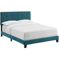 Amira Queen Upholstered Velvet Bed - Sea Blue
