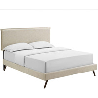 Amaris Queen Fabric Platform Bed with Round Splayed Legs - Beige