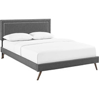 Virginia Queen Fabric Platform Bed with Round Splayed Legs - Gray
