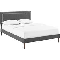 Virginia Queen Fabric Platform Bed with Squared Tapered Legs - Gray