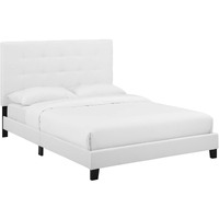 Melanie King Tufted Button Upholstered Fabric Platform Bed - White
