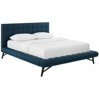 Julia Queen Biscuit Tufted Upholstered Fabric Platform Bed - Blue