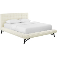 Julia Queen Biscuit Tufted Upholstered Fabric Platform Bed - Ivory