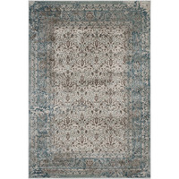 Dilys Distressed Vintage Floral Lattice 8x10 Area Rug - Teal, Brown and Beige