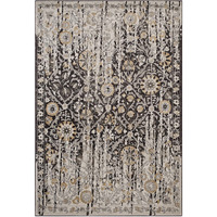 Ganesa Distressed Diamond FloralLattice 5x8 Area Rug - Black and Beige