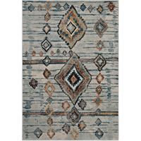 Jenica Distressed Moroccan Tribal Abstract Diamond 5x8 Area Rug - Silver Blue, Beige and Brown