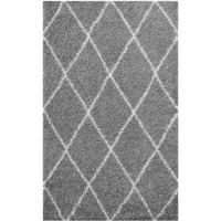Toryn Diamond Lattice 5x8 Shag Area Rug - Gray and Ivory
