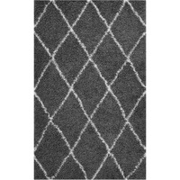 Toryn Diamond Lattice 5x8 Shag Area Rug - Dark Gray and Ivory
