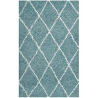 Toryn Diamond Lattice 5x8 Shag Area Rug - Aqua Blue and Ivory