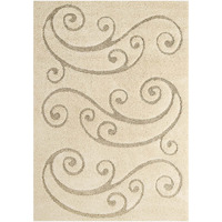Jubilant Sprout Scrolling Vine 8x10 Shag Area Rug - Creame and Beige