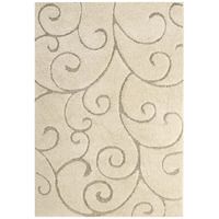 Jubilant Burgeon Scrolling Vine 5x8 Shag Area Rug - Creame and Beige