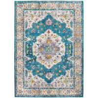 Success Anisah Distressed Vintage Floral Persian Medallion 5x8 Area Rug - Blue, Ivory, Yellow, Orange