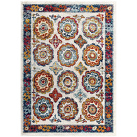 Entourage Odile Transitional Distressed Vintage Floral Moroccan Trellis 5x8 Area Rug - Ivory, Blue, Red, Orange, Yellow