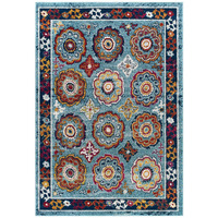 Entourage Odile Transitional Distressed Vintage Floral Moroccan Trellis 8x10 Area Rug - Blue, Red, Orange Yellow