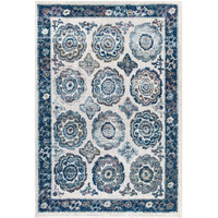 Entourage Odile Transitional Distressed Vintage Floral Moroccan Trellis 8x10 Area Rug - Ivory and Blue
