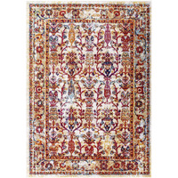Entourage Jessa Distressed Vintage Floral Lattice 5x8 Area Rug - Ivory, Blue, Orange, Yellow, Red