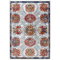 Entourage Kensie Distressed Vintage Floral Moroccan Trellis 5x8 Area Rug - Ivory, Blue, Red, Orange, Yellow