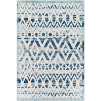 Reflect Tamako Distressed Vintage Diamond and Chevron Moroccan Trellis 5x8 Indoor and Outdoor Area Rug - Ivory and Blue