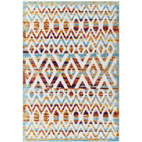 Reflect Tamako Distressed Vintage Diamond and Chevron Moroccan Trellis 5x8 Indoor and Outdoor Area Rug - Multicolored