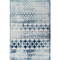 Reflect Giada Distressed Vintage Abstract Diamond Moroccan Trellis 5x8 Indoor and Outdoor Area Rug - Ivory and Blue