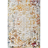 Reflect Primrose Distressed Vintage Ornate Floral Lattice 5x8 Indoor and Outdoor Area Rug - Ivory, Light Blue, Multicolored