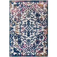 Reflect Primrose Distressed Vintage Ornate Floral Lattice 5x8 Indoor and Outdoor Area Rug - Ivory, Dark Blue, Multicolored