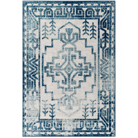 Reflect Nyssa Distressed Geometric Southwestern Aztec 5x8 Indoor and Outdoor Area Rug - Ivory and Blue