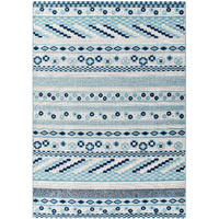 Reflect Cadhla Vintage Abstract Geometric Lattice 8x10 Indoor and Outdoor Area Rug - Ivory and Blue