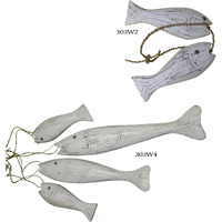 4pc Assorted Size Wood White Fish Set