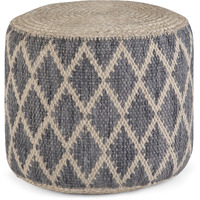 Edgeley Boho Round Pouf in Grey, Natural Woven Braided Jute