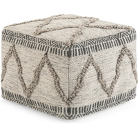 Sweeney Boho Square Pouf in Grey, Natural Handloom Woven Pattern