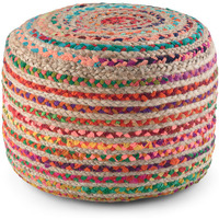 Margo Boho Round Pouf in Multi Color Braided Jute