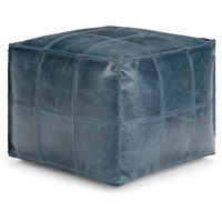 Manning Boho Square Pouf in Teal Genuine Leather
