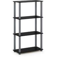 Furinno Turn-S-Tube 4-Tier Multipurpose Shelf Display Rack with Square Tube, Black/Grey