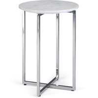 Marsden Modern 18 inch Wide Metal Accent Side Table with Chrome Base in White, Silver