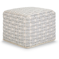 Noreen Boho Square Pouf in Light Blue, White Handloom Woven Pattern