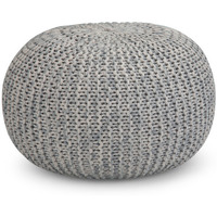 Nikki Boho Round Hand Knit Pouf in Grey Cotton