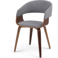Lowell Mid Century Modern Bentwood Dining Chair in Light Grey Linen Look Fabric