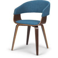 Lowell Mid Century Modern Bentwood Dining Chair in Blue Linen Look Fabric