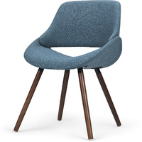 Malden Mid Century Modern Bentwood Dining Chair in Denim Blue Woven Fabric