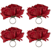 DII Peony Napkin Ring (Set of 4) Deep Red