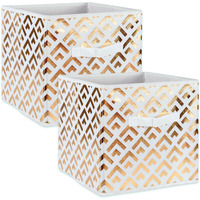 DII Nonwoven Polyester Cube Double Diamond White/Gold Square  (Set of 2)