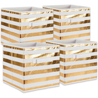 DII Nonwoven Polyester Cube Stripe White/Gold Square  (Set of 4)